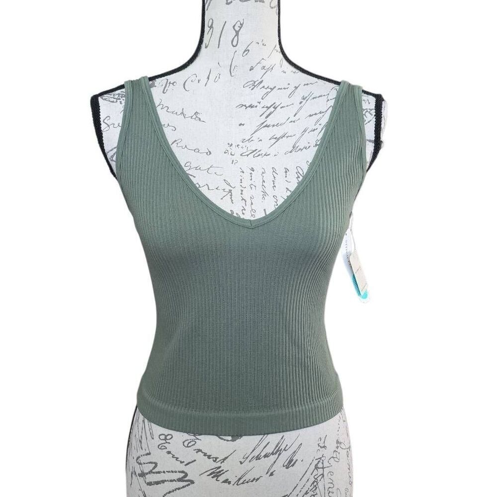 Intimately Free People Women's Size Large Army Moss Green Ribbed V-Neck Crop Top